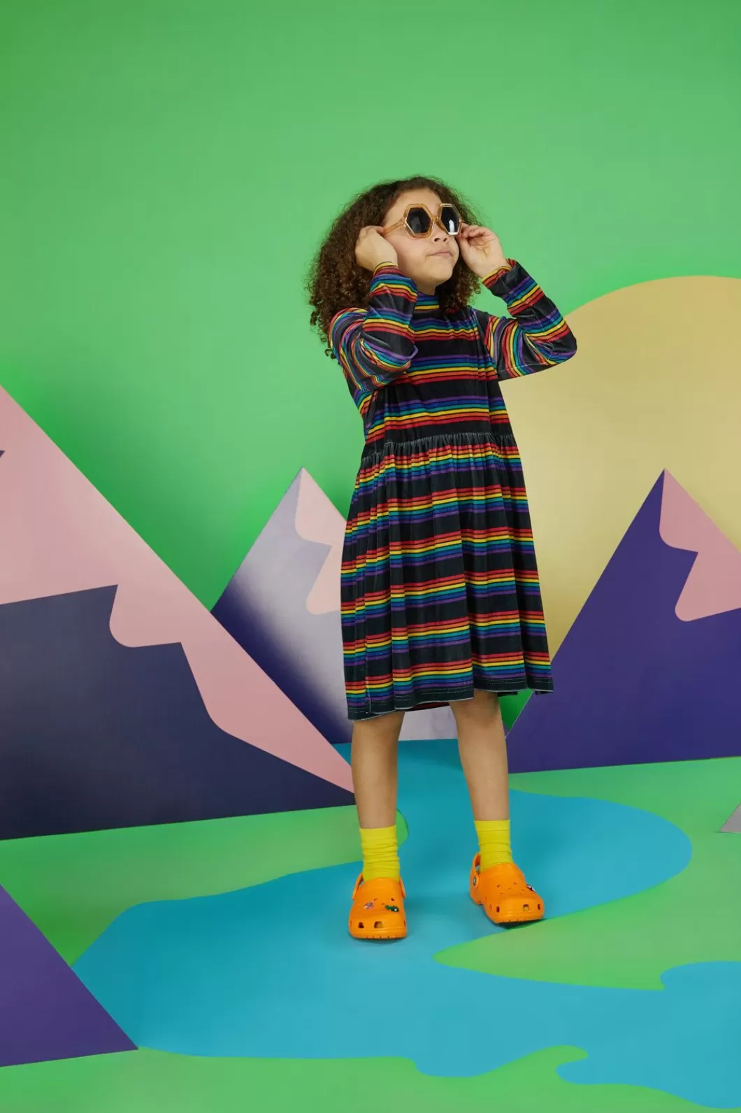 Dresses & Pinafores<Dangerkids Velour Kids Rainbow Skater Dress