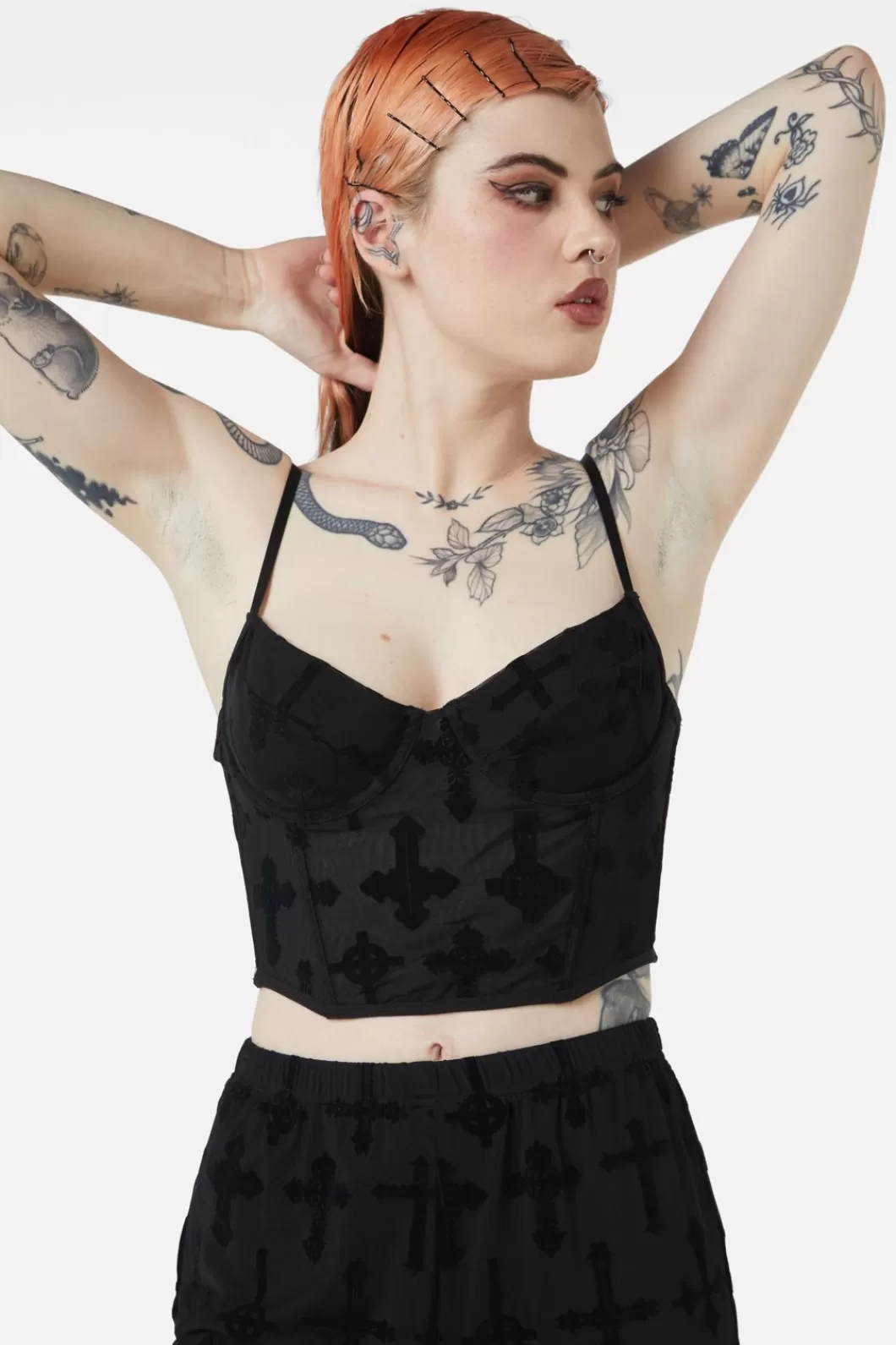 Blouses & Tops<Dangerfield Vowed Flocked Mesh Corset